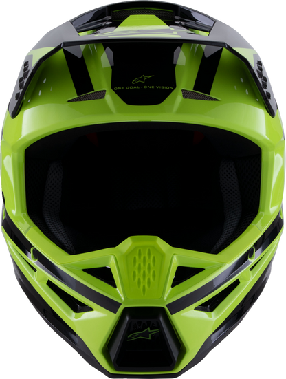 Alpinestars SM3 helmet in heat gloss yellow fluo and black, large size, with aerodynamic design and ventilation features.