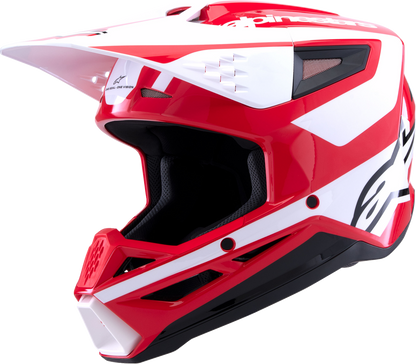 Alpinestars SM3 motorcycle helmet in heat gloss red, white, and black with matte finish, medium size, front view.