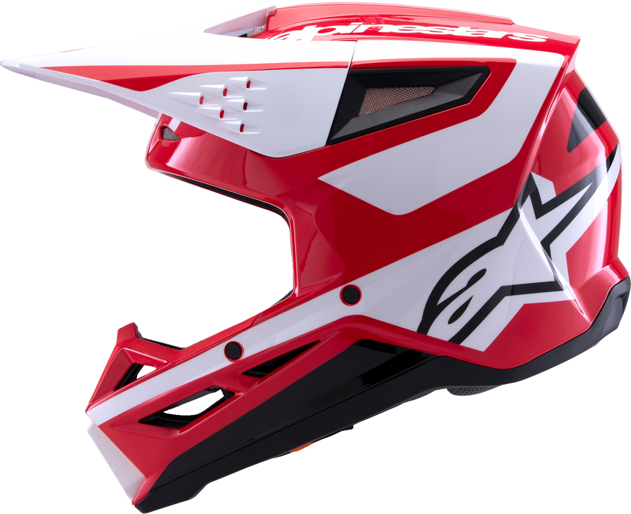 Alpinestars SM3 helmet in heat gloss red, white, and black with a medium size, featuring aerodynamic design and ventilation features.
