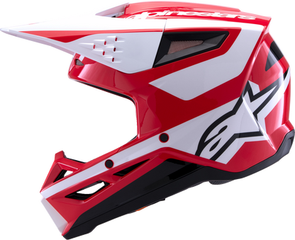 Alpinestars SM3 helmet in heat gloss red, white, and black with a medium size, featuring aerodynamic design and ventilation features.
