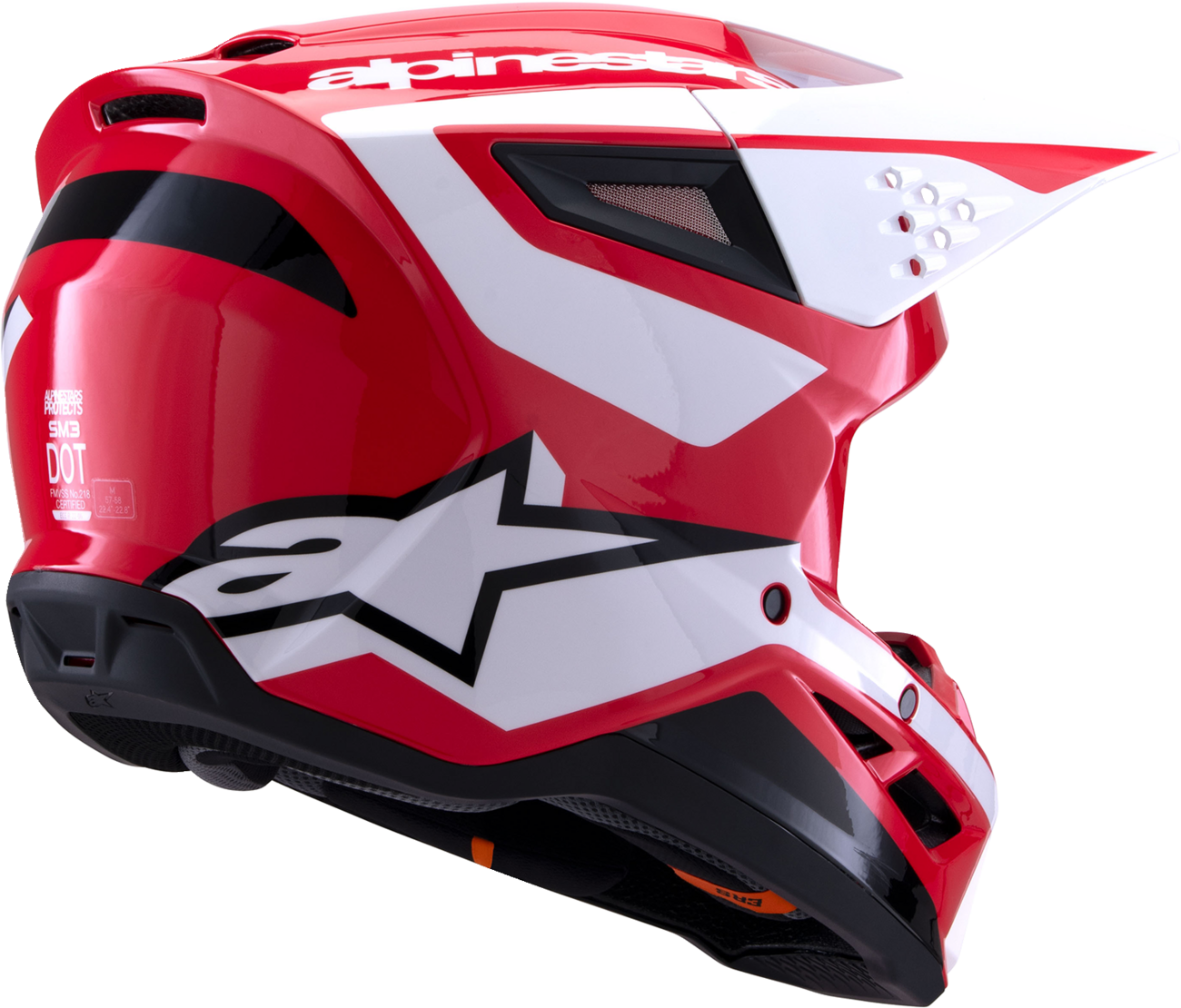 Alpinestars SM3 helmet in heat gloss red, white, and black with a medium size, featuring aerodynamic design and ventilation.
