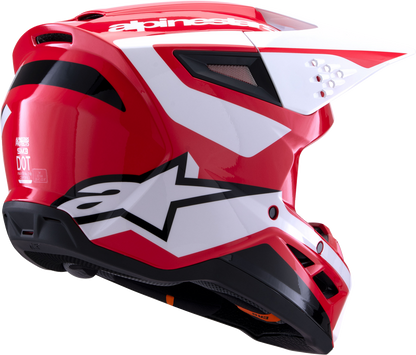 Alpinestars SM3 helmet in heat gloss red, white, and black with a medium size, featuring aerodynamic design and ventilation.