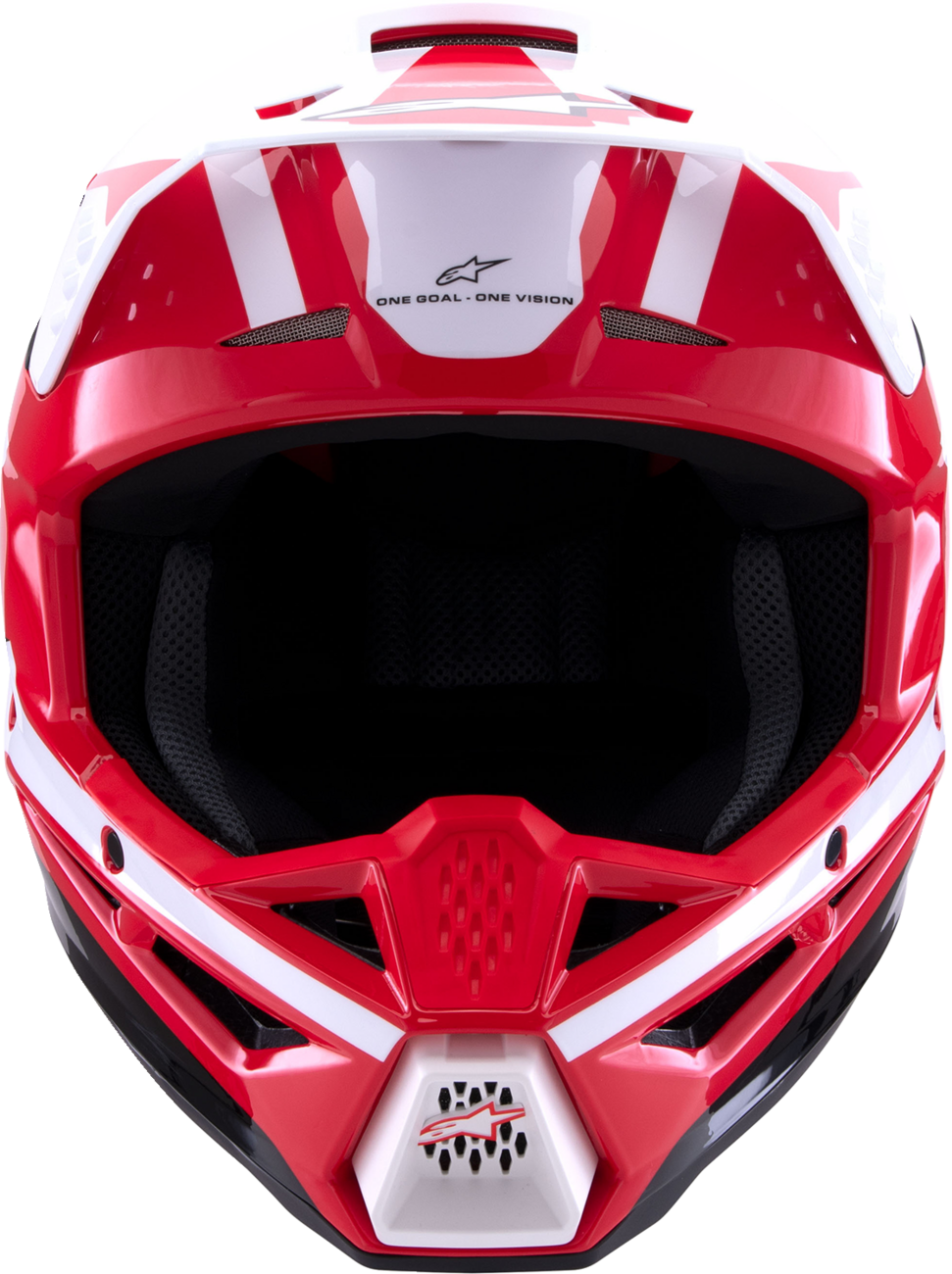 Alpinestars SM3 helmet in heat gloss red, white, and black, medium size, featuring sleek aerodynamic design and ventilation.