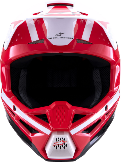 Alpinestars SM3 helmet in heat gloss red, white, and black, medium size, featuring sleek aerodynamic design and ventilation.