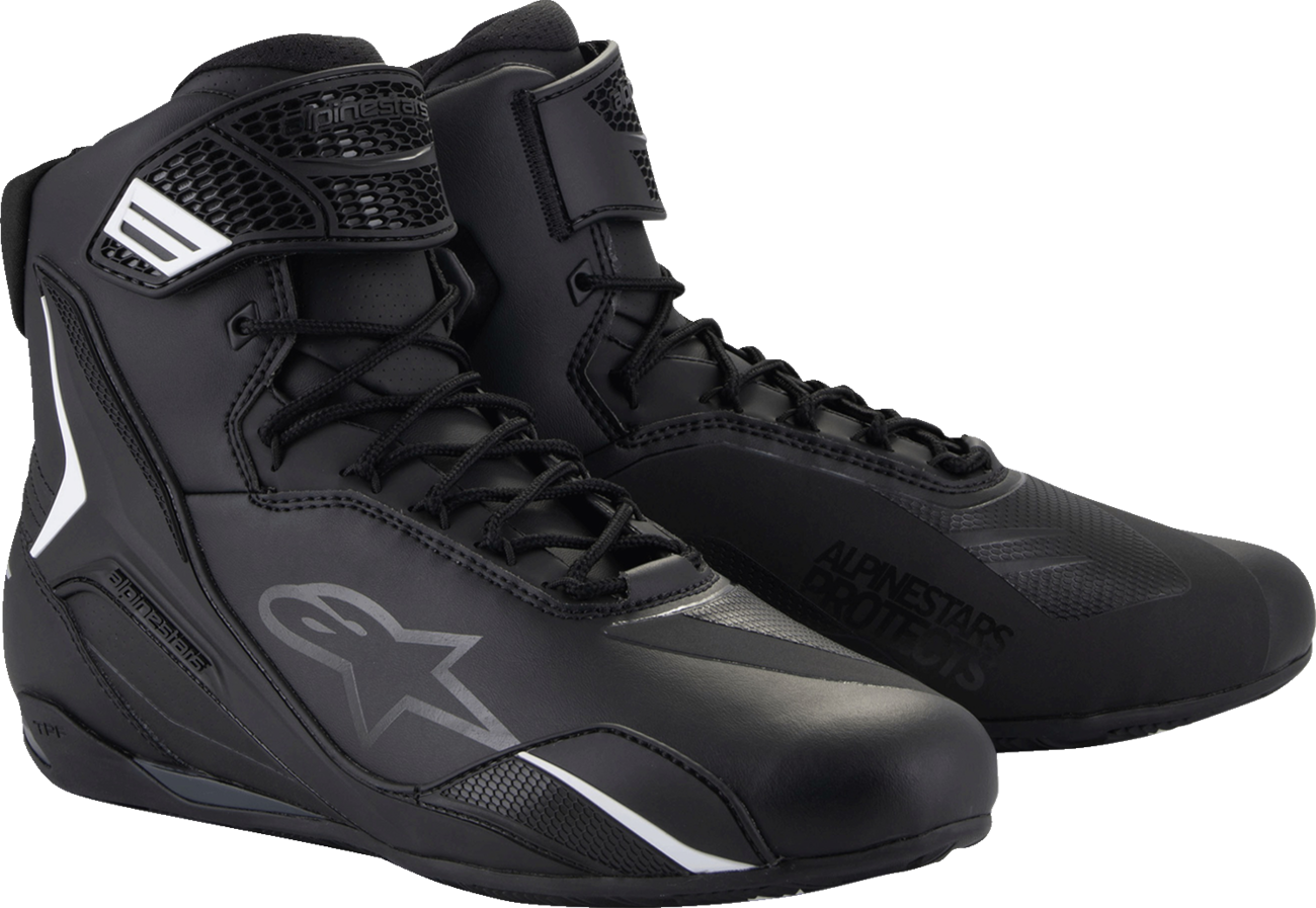 Alpinestars Faster-4 Road Cycling Shoes in black with US size 10, featuring sleek design and secure closure for cycling comfort.
