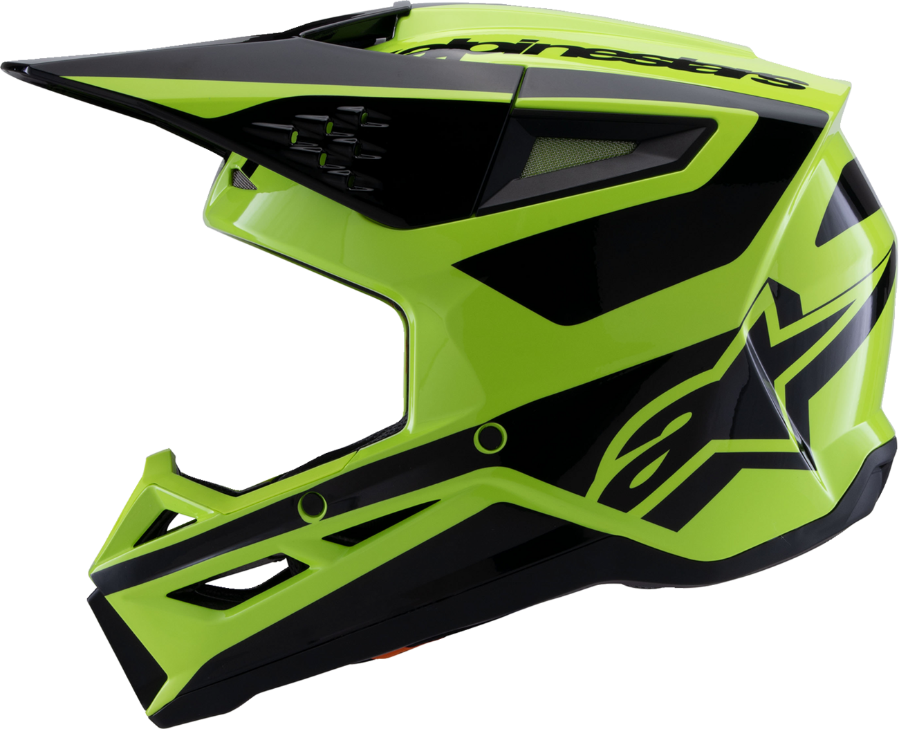 Alpinestars SM3 helmet in gloss yellow fluo and black, medium size with distinctive design and branding visible.