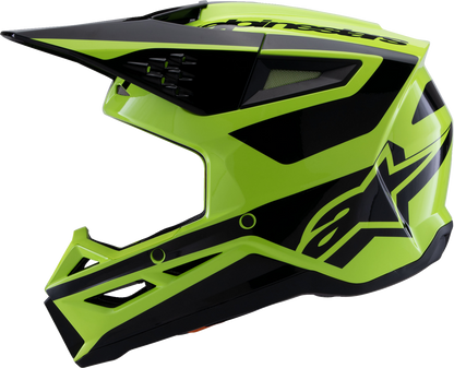 Alpinestars SM3 helmet in gloss yellow fluo and black, medium size with distinctive design and branding visible.