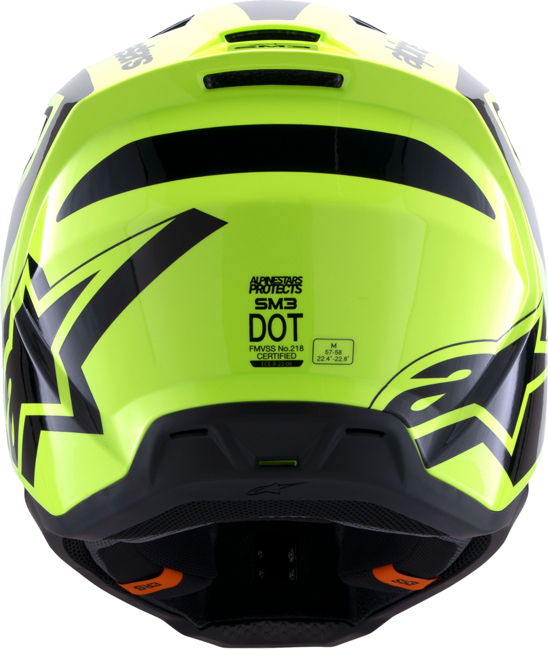 Alpinestars SM3 helmet in gloss yellow fluo and black with ventilation vents, medium size, designed for motorcycle riding.