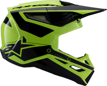 Alpinestars SM3 helmet in gloss yellow fluo and black, medium size, featuring a sleek aerodynamic design.