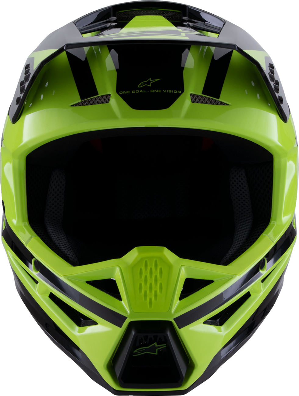 Alpinestars SM3 helmet in gloss yellow fluo and black, medium size, with a secure strap and aerodynamic design.