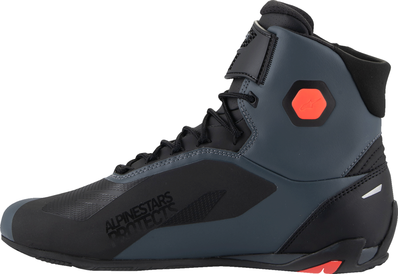 Alpinestars Faster-4 road cycling shoes in black, gray, and red with US size 14, featuring sleek design and secure fastening.