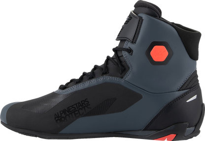 Alpinestars Faster-4 road cycling shoes in black, gray, and red with US size 14, featuring sleek design and secure fastening.