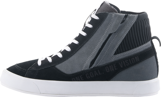 Alpinestars Stated Shoes in black, gray, and white with US size 8, displayed on a plain background.