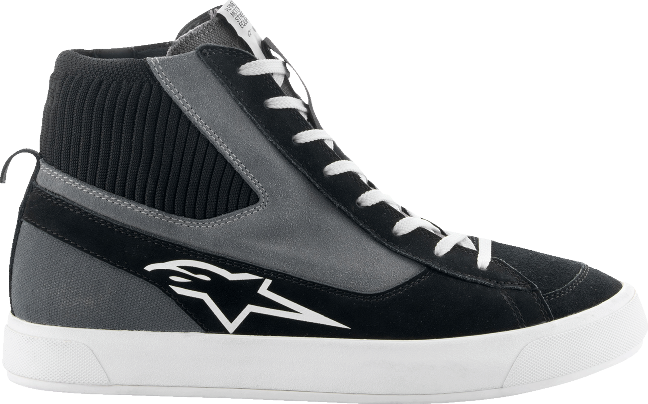 Alpinestars Stated Shoes in black, gray, and white, US 8.5, EU 41, showing side view of sporty footwear with branding details.