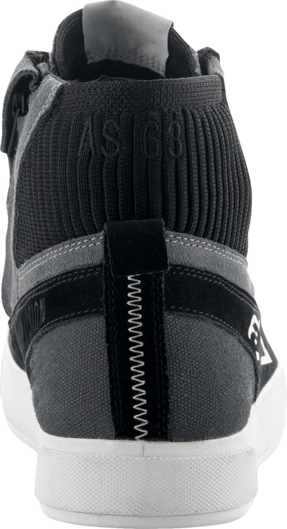 Alpinestars Stated Shoes in black, gray, and white with US 8.5 size, showing side view of sporty design and branding.