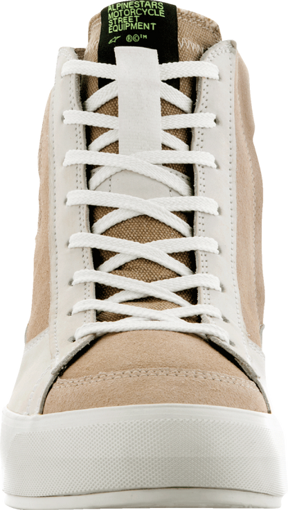 Alpinestars Stella Stated Podium Shoes in white and brown, US 8, side view showing sneaker design and branding details.