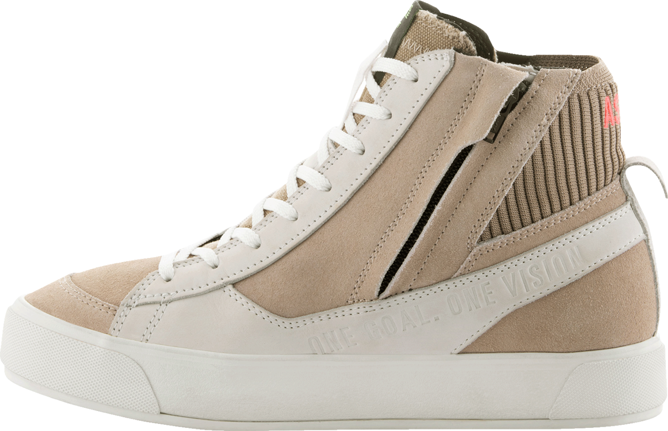 Alpinestars Stella Stated Podium Shoes in white and brown, US size 8, displayed on a plain background.