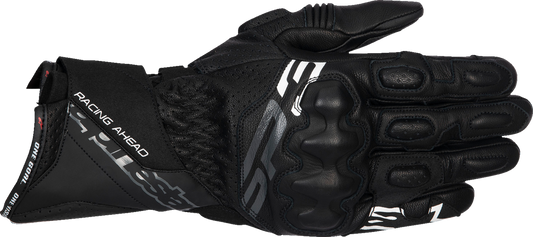 Alpinestars SP-3 motorcycle gloves in black, size 3XL, featuring reinforced knuckles and textured grip for rider safety and comfort.