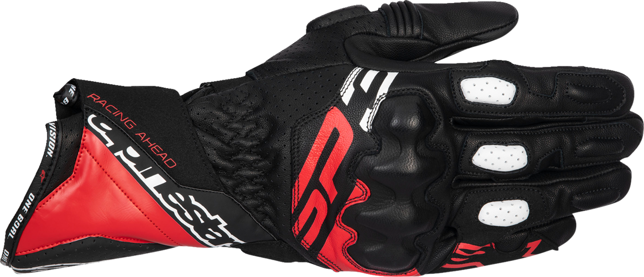 Alpinestars SP-3 motorcycle gloves in 3XL, black with red and white accents, featuring advanced impact protection.