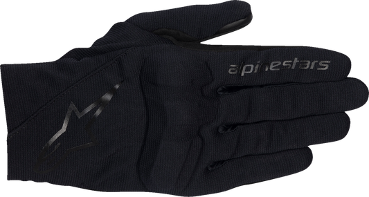 Alpinestars Reef V2 motorcycle gloves in black, large size, featuring protective knuckles and breathable material.