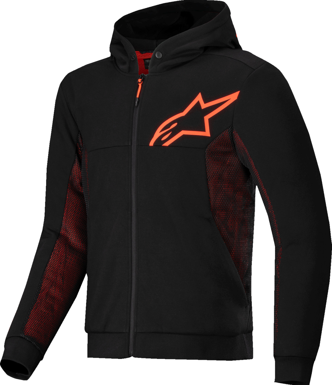 Alpinestars Chrome Air Sport Hoodie in black and red fluo, small size, featuring sporty design and breathable fabric.