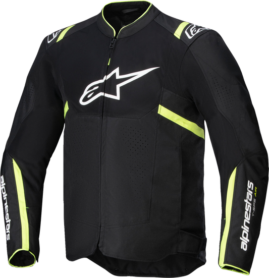 Alpinestars T-SPS Air v2 motorcycle jacket in black and yellow fluo, size XL, with visible protective armor and ventilation features.