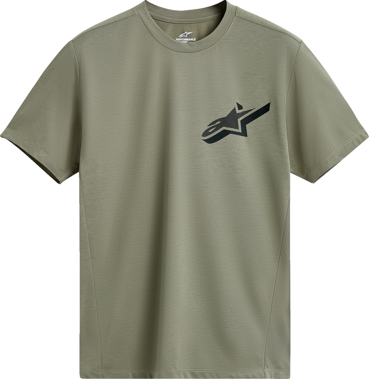 Alpinestars Attrition performance T-shirt in light green and black, 2XL size, shown with front view and fabric details.