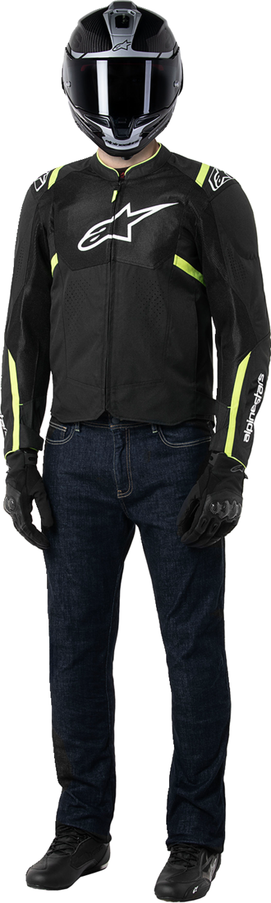 Alpinestars T-SPS Air v2 motorcycle jacket in black and yellow fluo, 2XL, featuring protective armor and ventilated design.