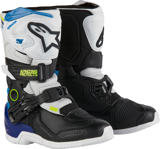 ALPINESTARS, Alpinestars Kids Tech 3S Boots - White, Black & Blue for Youth Riders, Part Number 2014524-2179-1