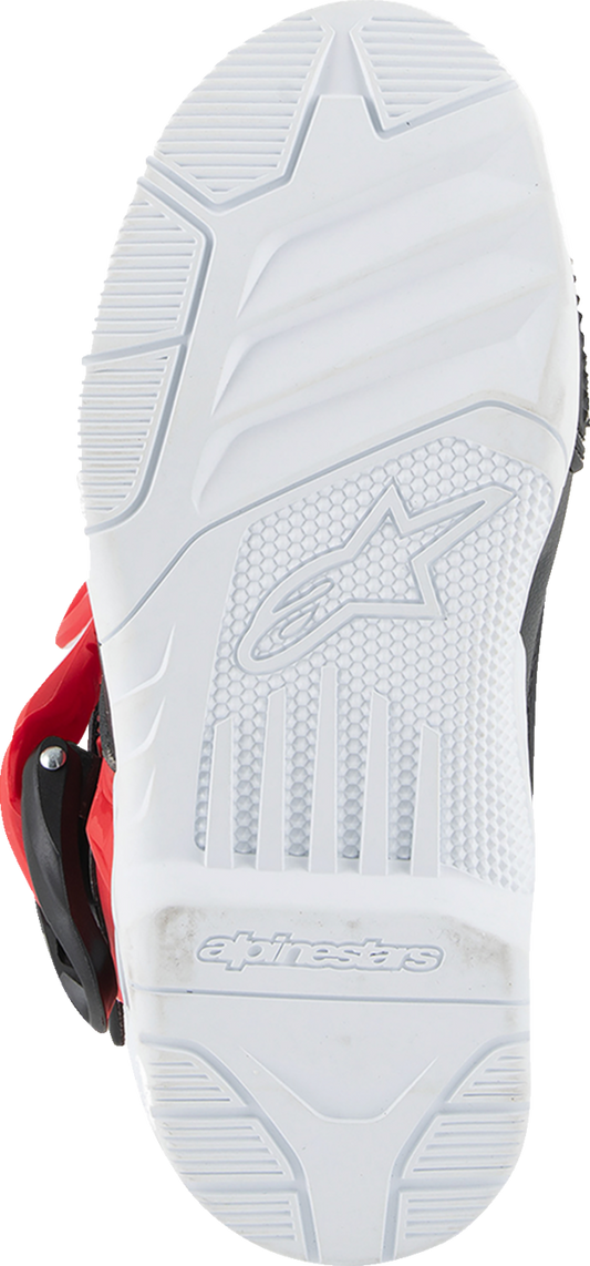 Alpinestars Kids Tech 3S motorcycle boots in red, black, and white with protective features and US size 1 / EU 33.