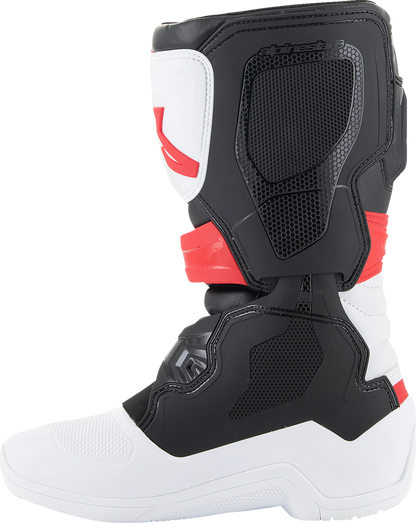 Alpinestars Youth Tech3S motorcycle boots in white, black, and red with protective design for junior riders.