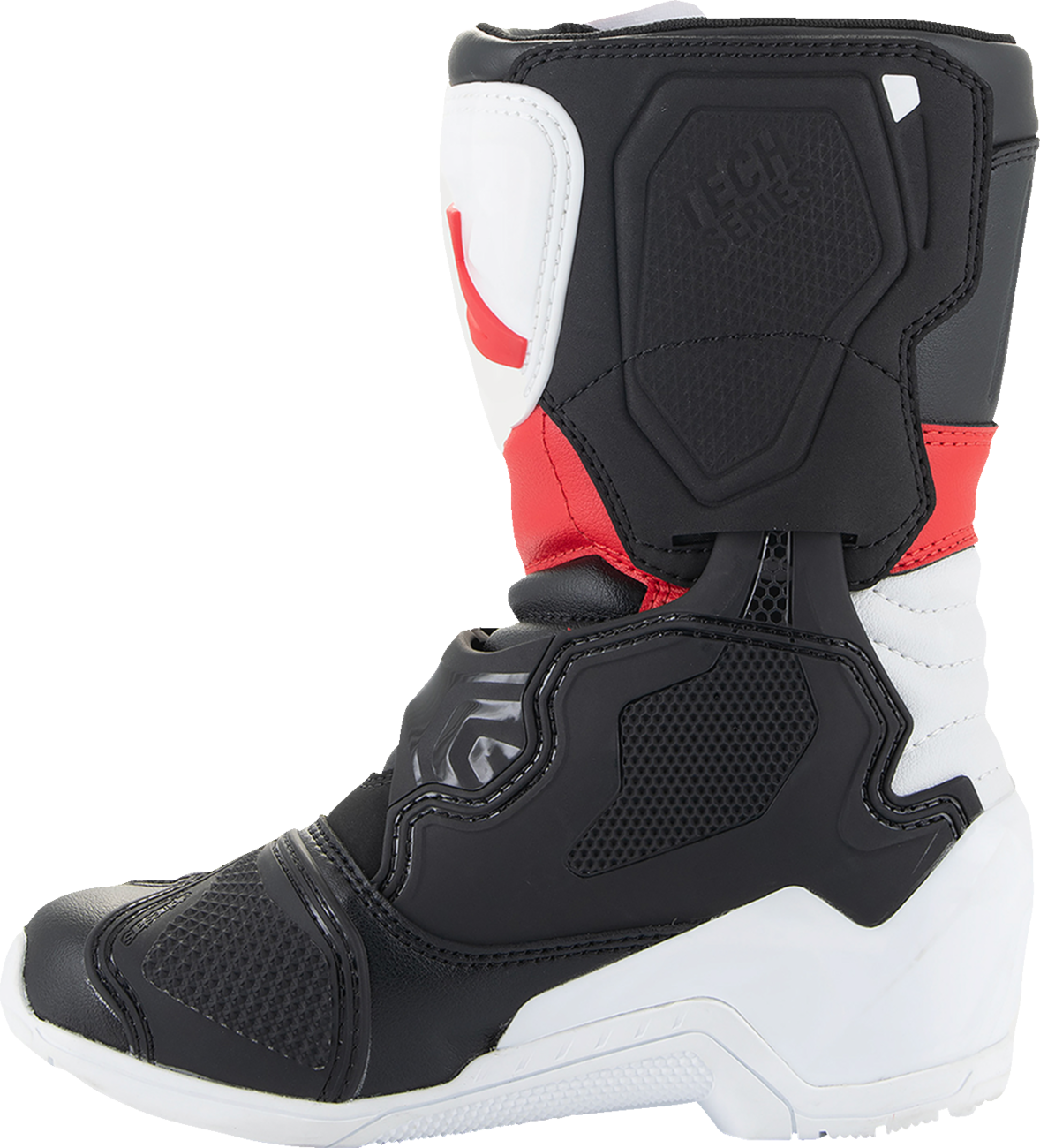 Alpinestars Kids Tech 3S motorcycle boots in red, black, and white, US size 1 / EU 33, featuring protective design and branding.