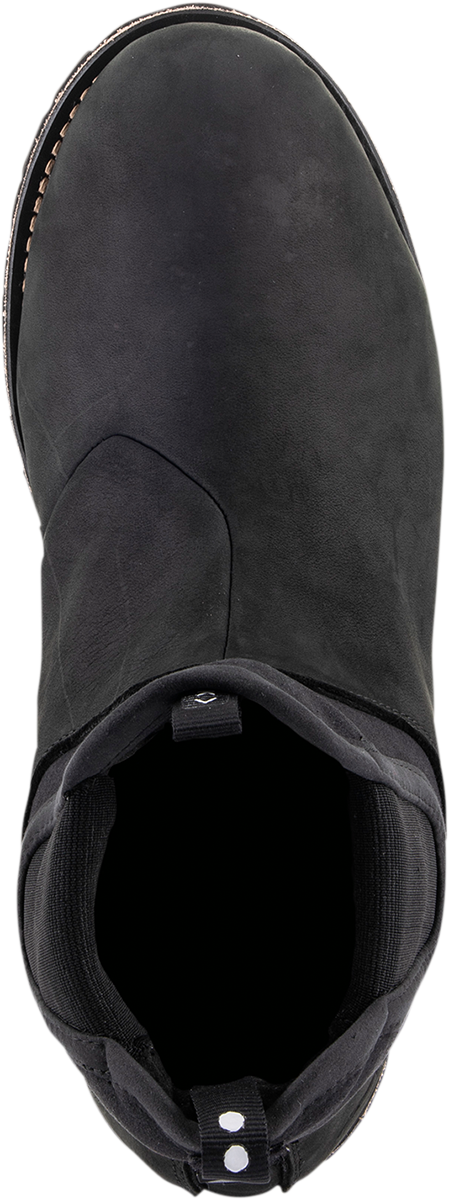 Alpinestars Turnstone black motorcycle boots with ankle support and rugged sole, US size 8, shown from side view.