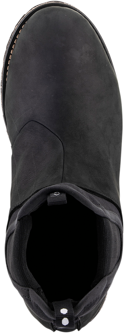 Alpinestars Turnstone black motorcycle boots with ankle support and rugged sole, US size 8, shown from side view.