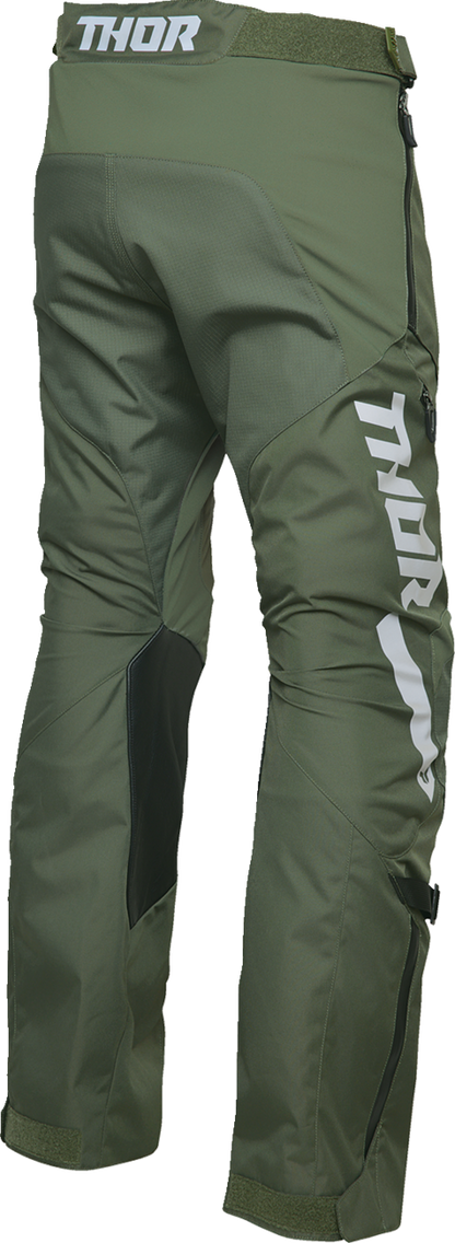 THOR Terrain over-the-boot pants in army and charcoal color, US size 44, designed for outdoor durability and comfort.