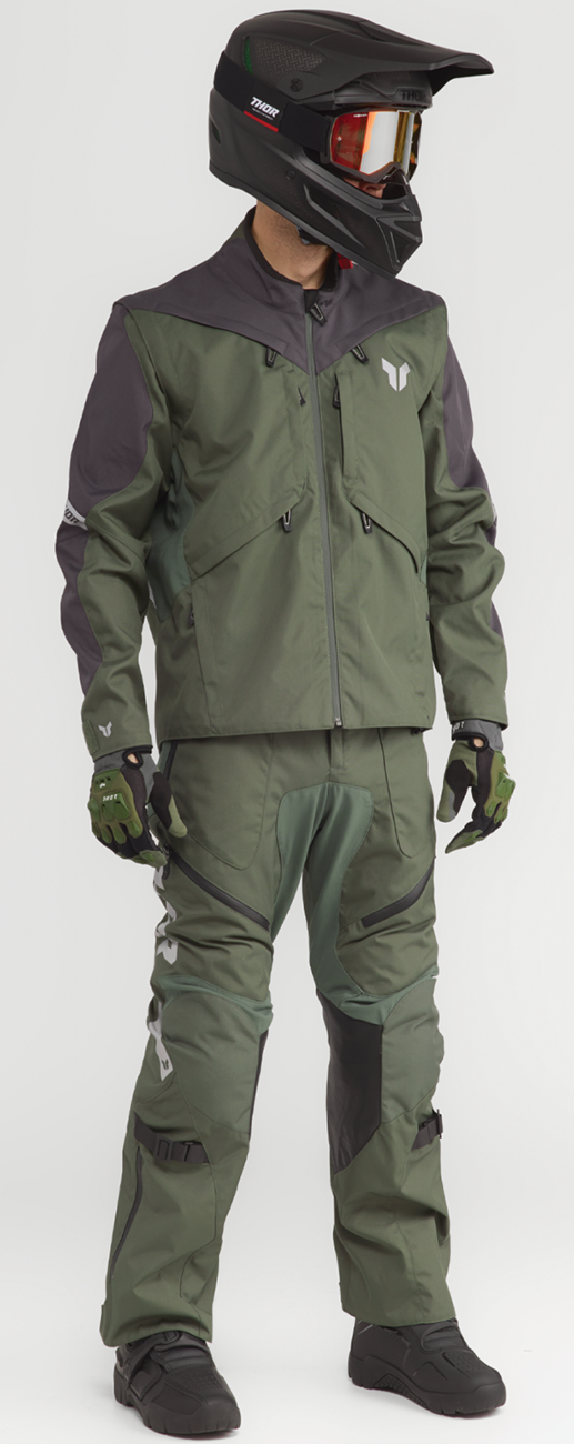 THOR Terrain over-the-boot pants in army/charcoal color with US size 38, featuring durable fabric and tactical design.