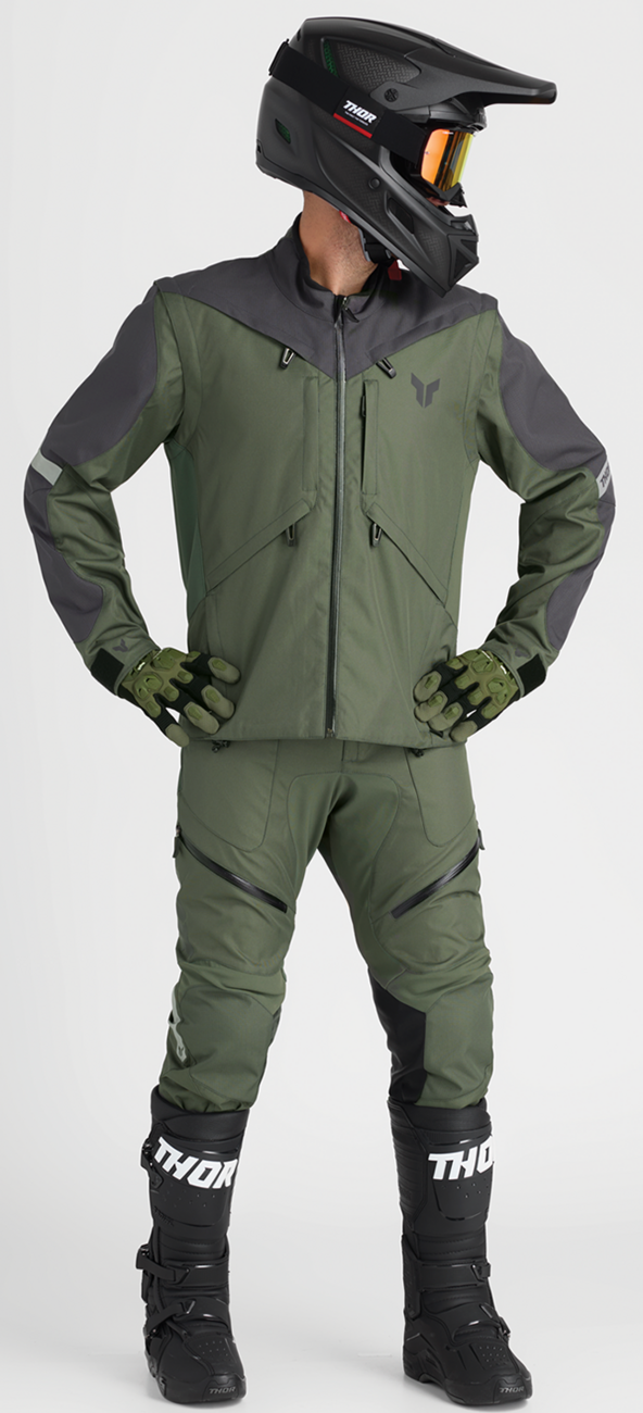 THOR Terrain In-the-Boot Pants in Army/Charcoal, US Size 46, showing rugged tactical design and durable fabric for outdoor activities.