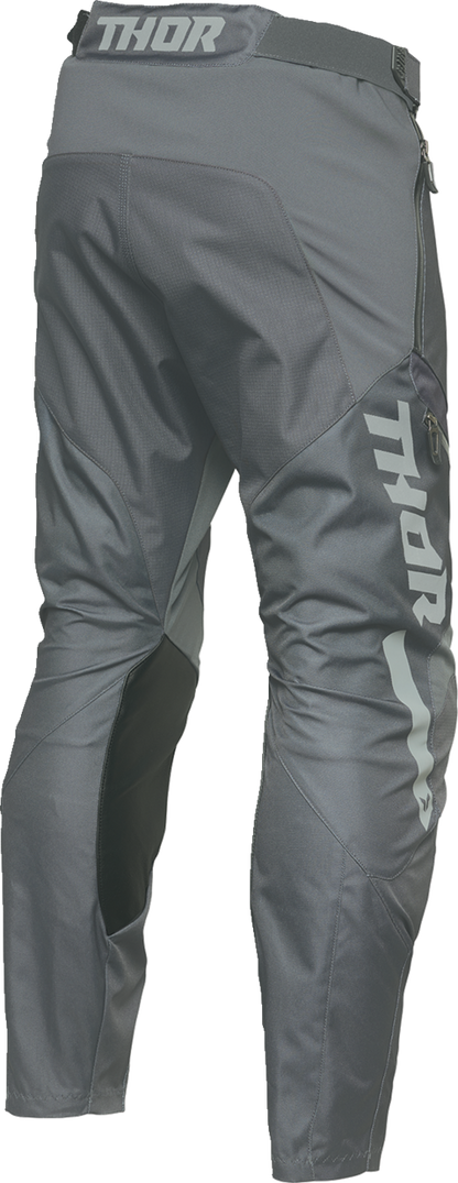 THOR Terrain In-the-Boot Pants in charcoal, men's US size 38, showing the durable motorcycle riding pants with reinforced knees.