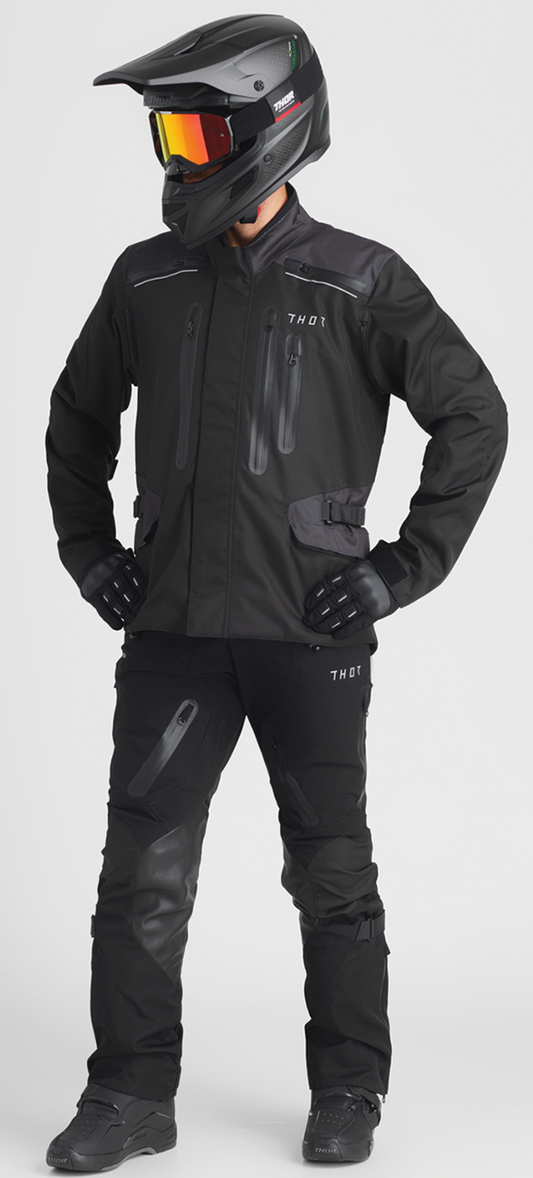Black and heather THOR Range Jacket 3XL waterproof and breathable motorcycle outerwear, featuring a durable design and reflective accents.