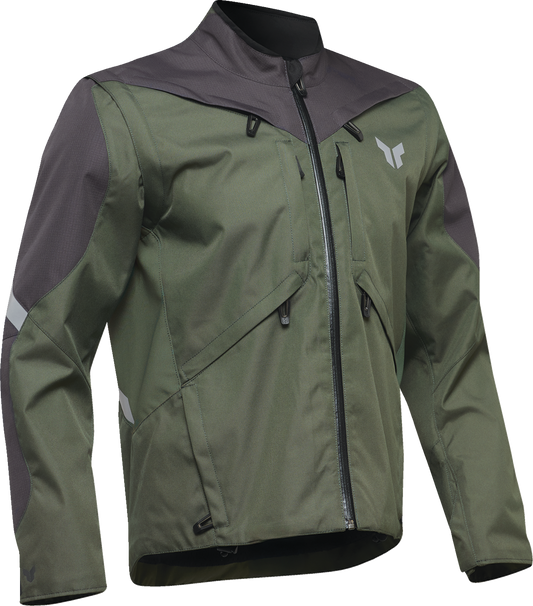 THOR Men's Trail Riding Windbreaker Terrain Jacket in Army/Charcoal, lightweight and wind-resistant for trail riding.