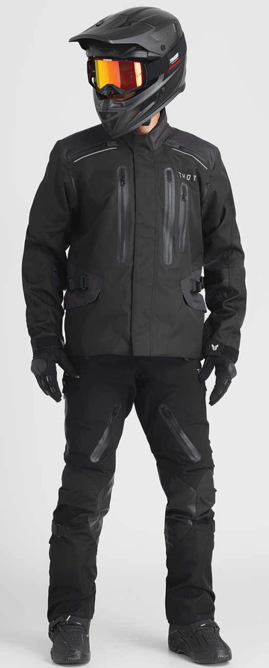 Black and heather THOR Range motorcycle jacket in 3XL, waterproof and breathable outerwear designed for riding comfort.