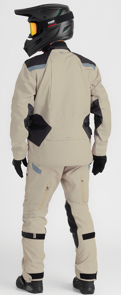 THOR Range Jacket in sand, XL, waterproof and breathable motorcycle outerwear with RHEON® protection, shown on a mannequin.