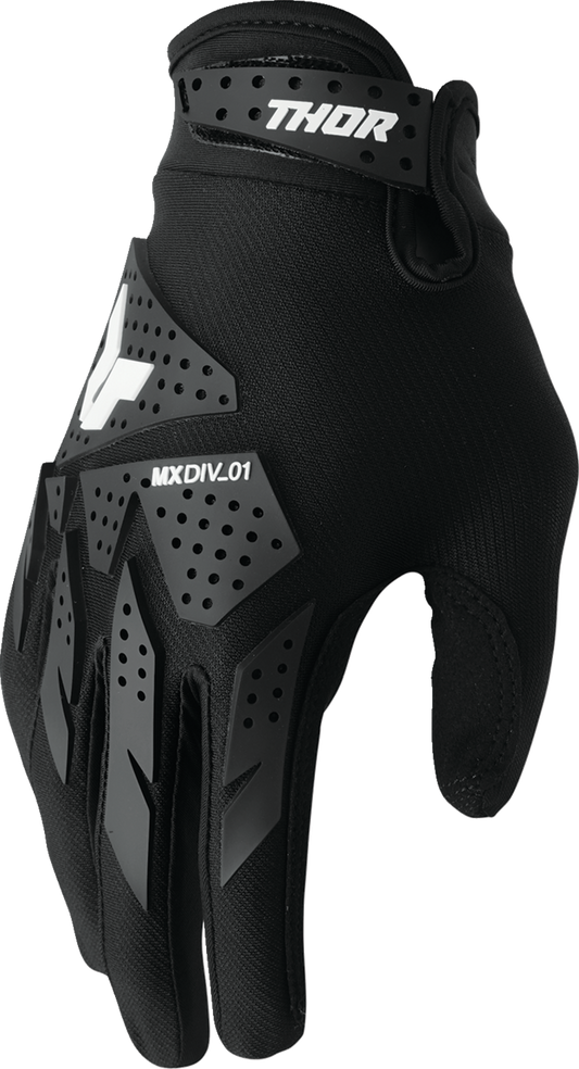 Black THOR Launchmode XP motorcycle gloves in large size, featuring protective design and flexible material.