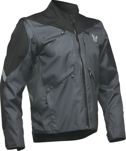 THOR Terrain Jacket in charcoal, XL size, waterproof cycling jacket with ventilation and storage pockets, designed for outdoor riding.