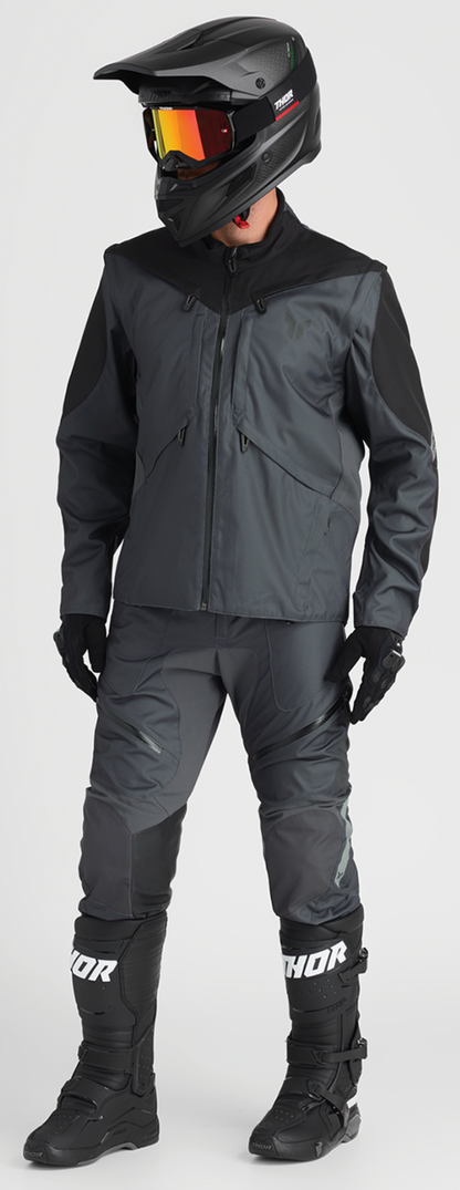 THOR Terrain Jacket in charcoal, men's motorcycle jacket with rugged design and protective features, front view.
