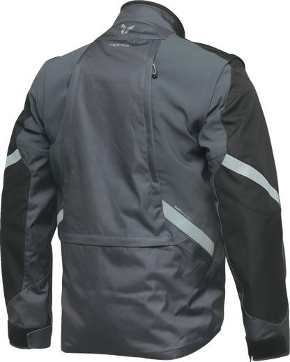 THOR Terrain Jacket in charcoal color, size large, featuring durable fabric and a sporty fit, displayed in a product image.