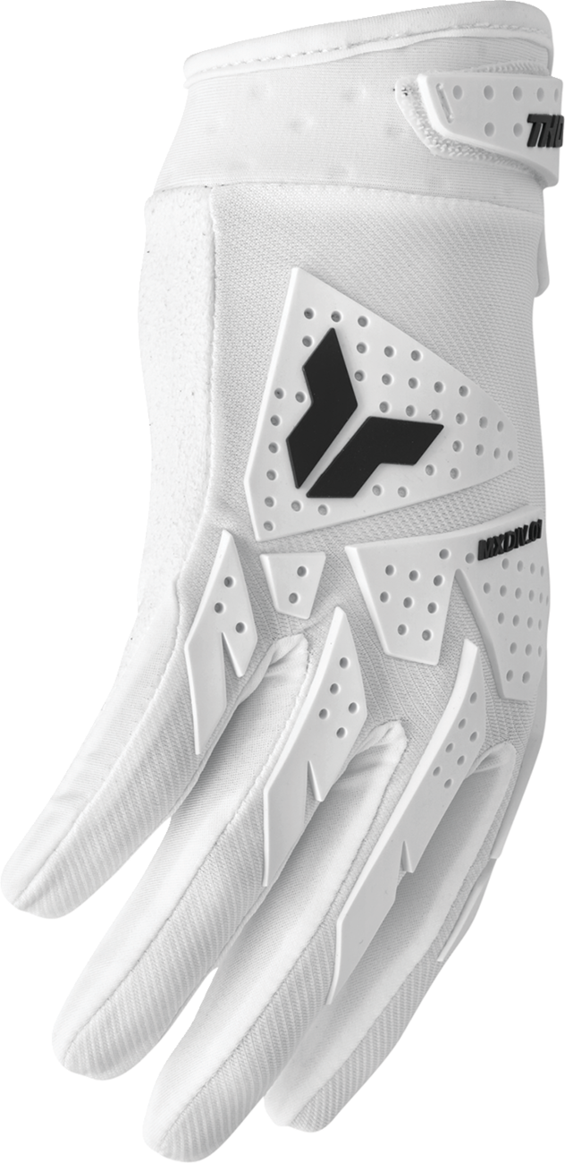 THOR Launchmode XP gloves in white, 2XL size, with durable TPR finger coverage and a comfortable fit for motocross riding.