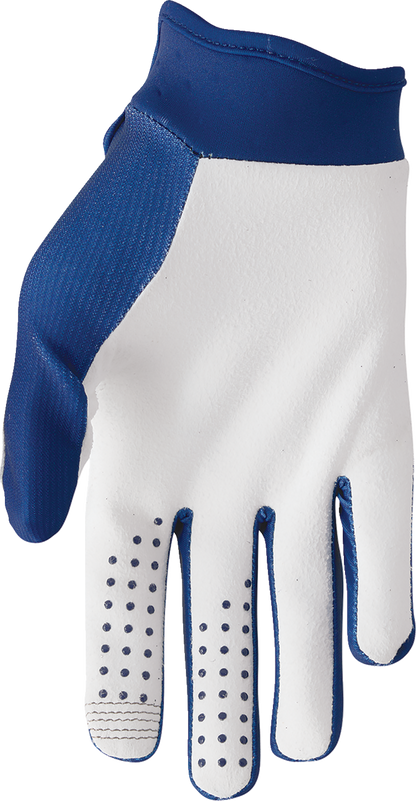 THOR Launchmode XP gloves in navy, size 2XL, showing durable motocross gloves with reinforced palms and adjustable wrist straps.