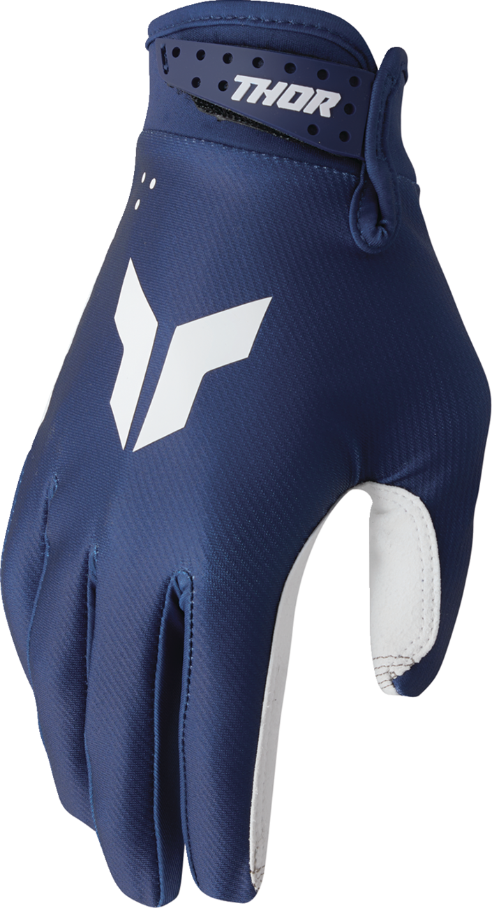 THOR Launchmode Gloves in navy, size 2XL, featuring durable fabric and reinforced palms for motorcycle riding comfort and protection.