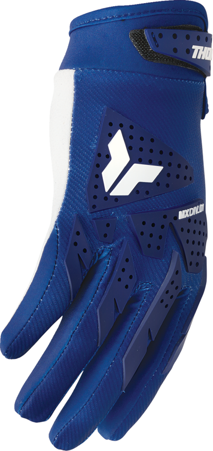 THOR Launchmode XP gloves in navy with durable TPR finger protection and comfort fit, size XL, designed for riding and protection.